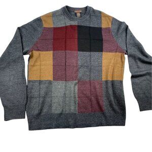 Dockers Mens Sweater Medium Long Sleeve Crew Neck Pullover Gray Knit Plaid Cozy